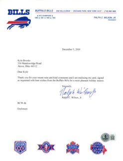 Ralph Wilson Jr Autographed Buffalo Bills Team Letter Personalized Beckett 57246