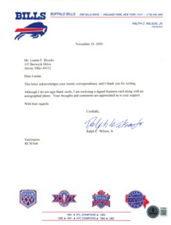 Ralph Wilson Autographed/Signed Buffalo Bills Personalized Team Letter BAS 57870