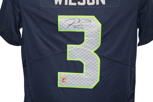 Russell Wilson Autographed Seattle Seahawks Nike Large Blue Jersey 12988