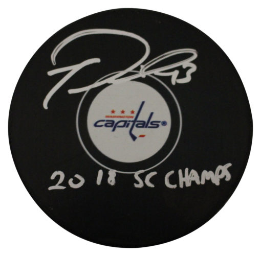 Tom Wilson Autographed Washington Capitals Logo Puck 2018 SC Champs FAN 27231