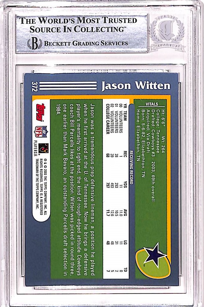 Jason Witten Autographed/Signed 2003 Topps #372 Trading Card Auto BAS