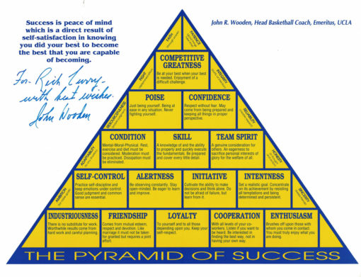 John Wooden Autographed UCLA Bruins 8x10 Photo Pyramid Of Success BAS 27086