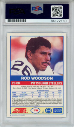 Rod Woodson Autographed 1989 Score #78 Rookie Card HOF PSA Slab