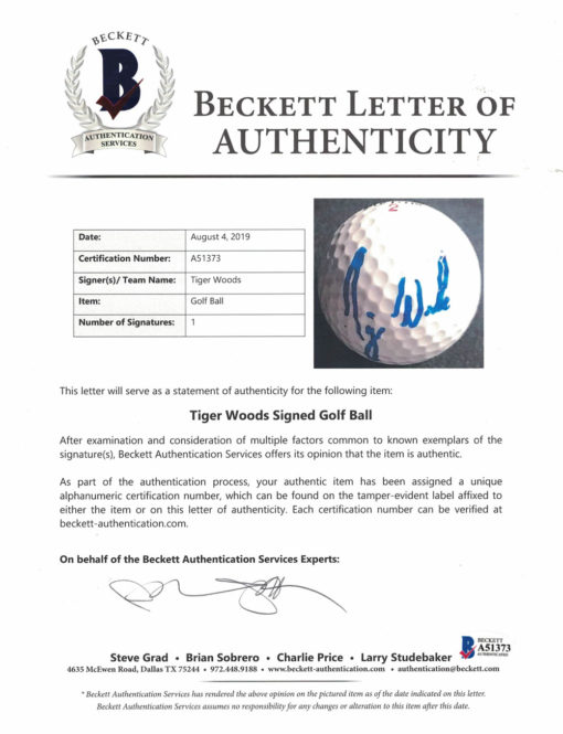 Tiger Woods Autographed/Signed PGA Molitor 2 Golf Ball BAS LOA 27279