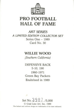 Willie Wood Unsigned 1989 Series One Goal Line Art Card Green Bay Packers