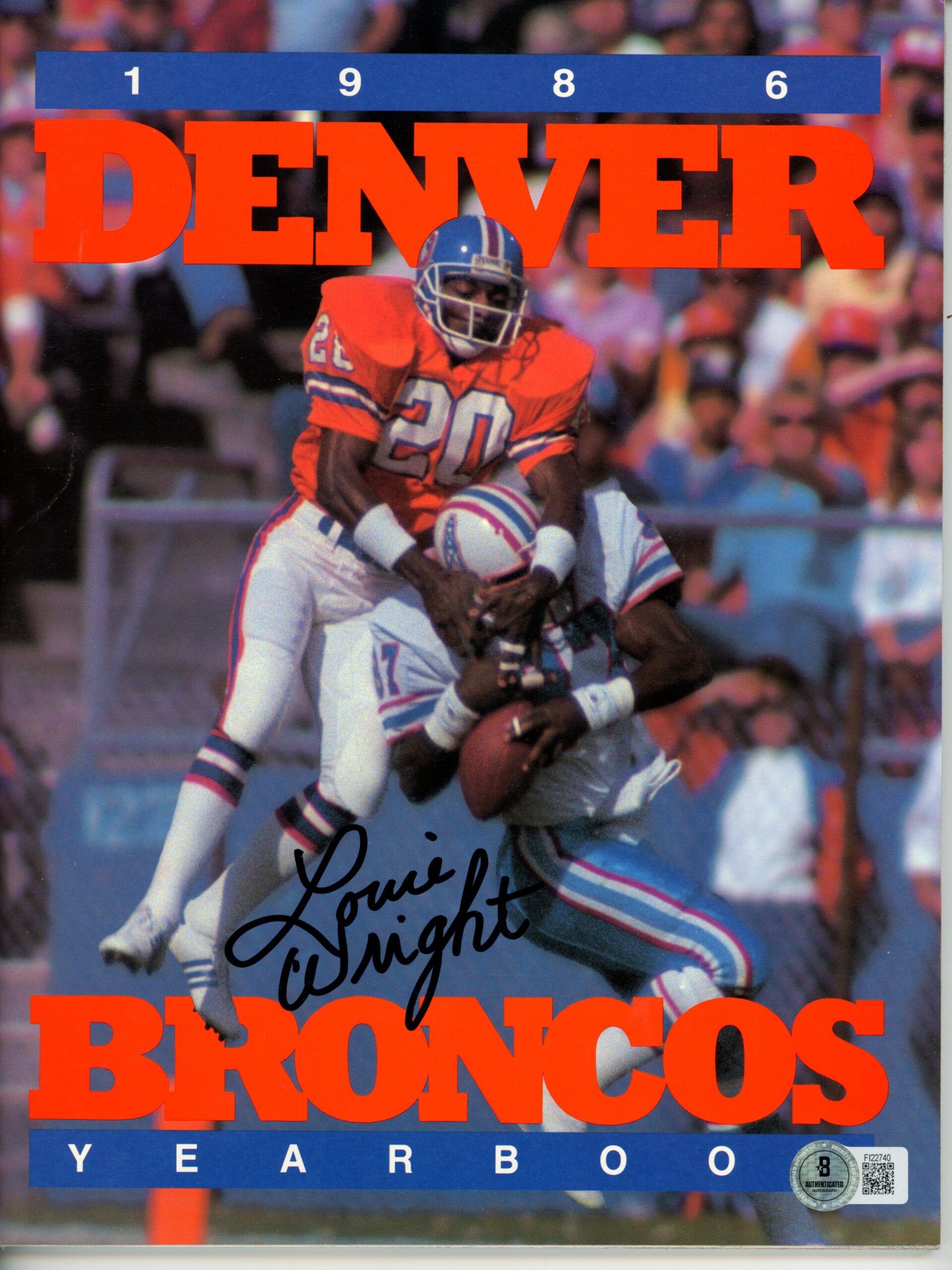 Louie Wright Autographed Denver Broncos 1986 Yearbook Magazine Beckett 55754