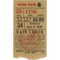 New York Yankees vs Cleveland Guardians Unautographed Ticket Stub 6/9/46 58697