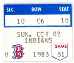 Carl Yastrzemski Boston Red Sox Last Game 10/2/1983 vs. Indians Ticket 56257