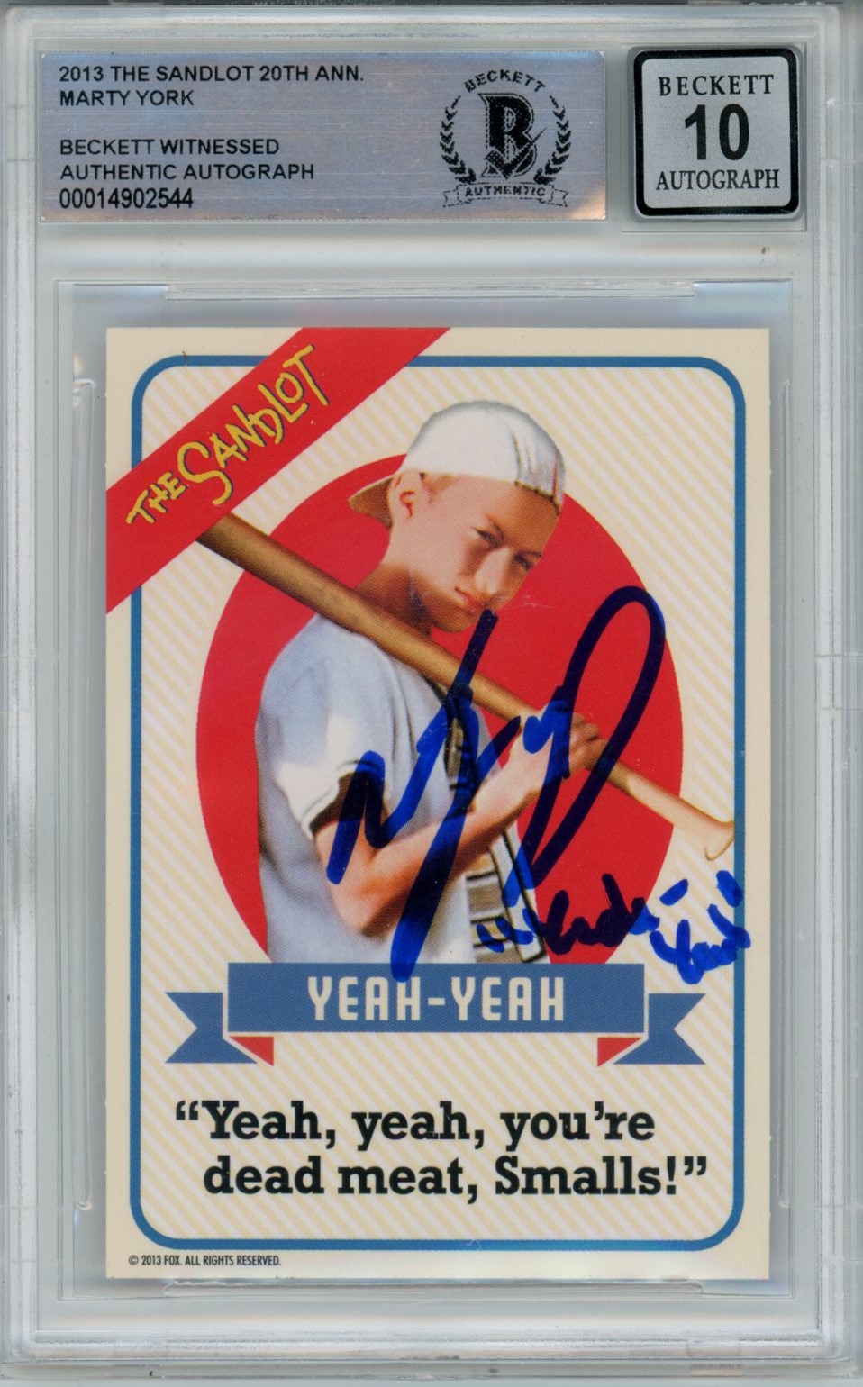 Marty York Signed The Sandlot 20 Anniv. Insert Beckett Auto 10 