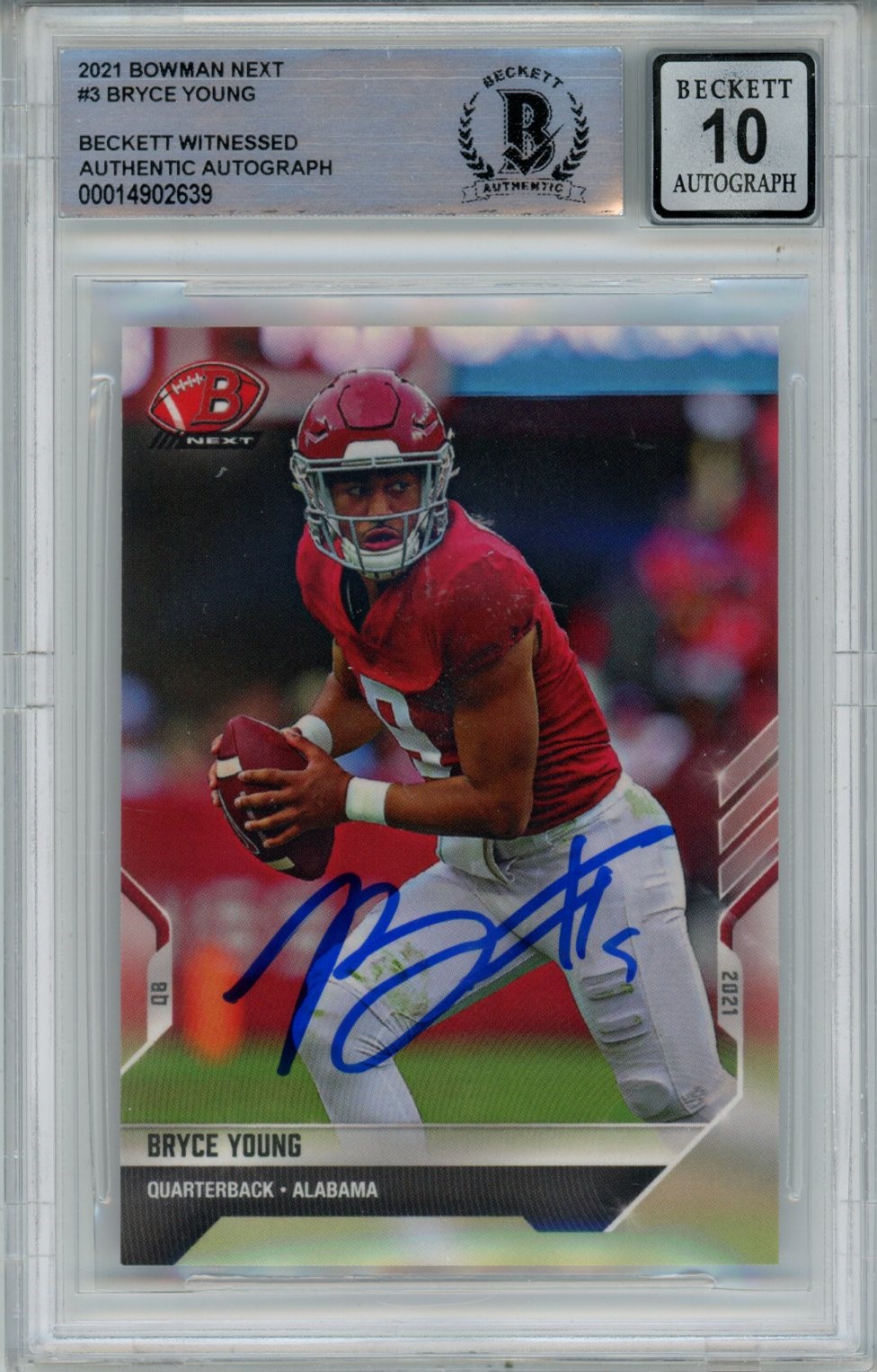 Bryce Young Autographed/Signed 2021 Bowman #3 Beckett Auto 10 