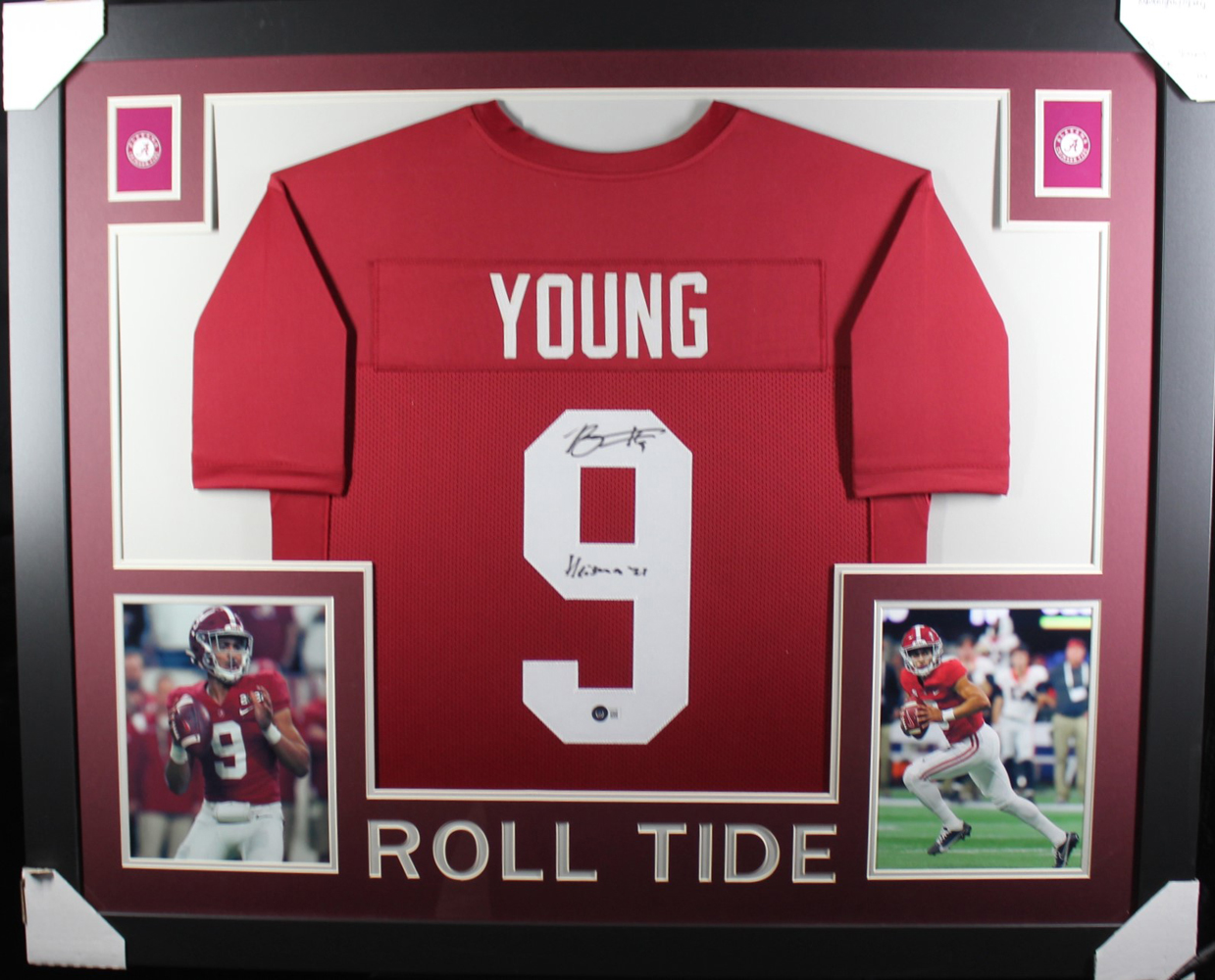 Bryce Young Autographed Signed College Style Framed Red XL Jersey BAS 