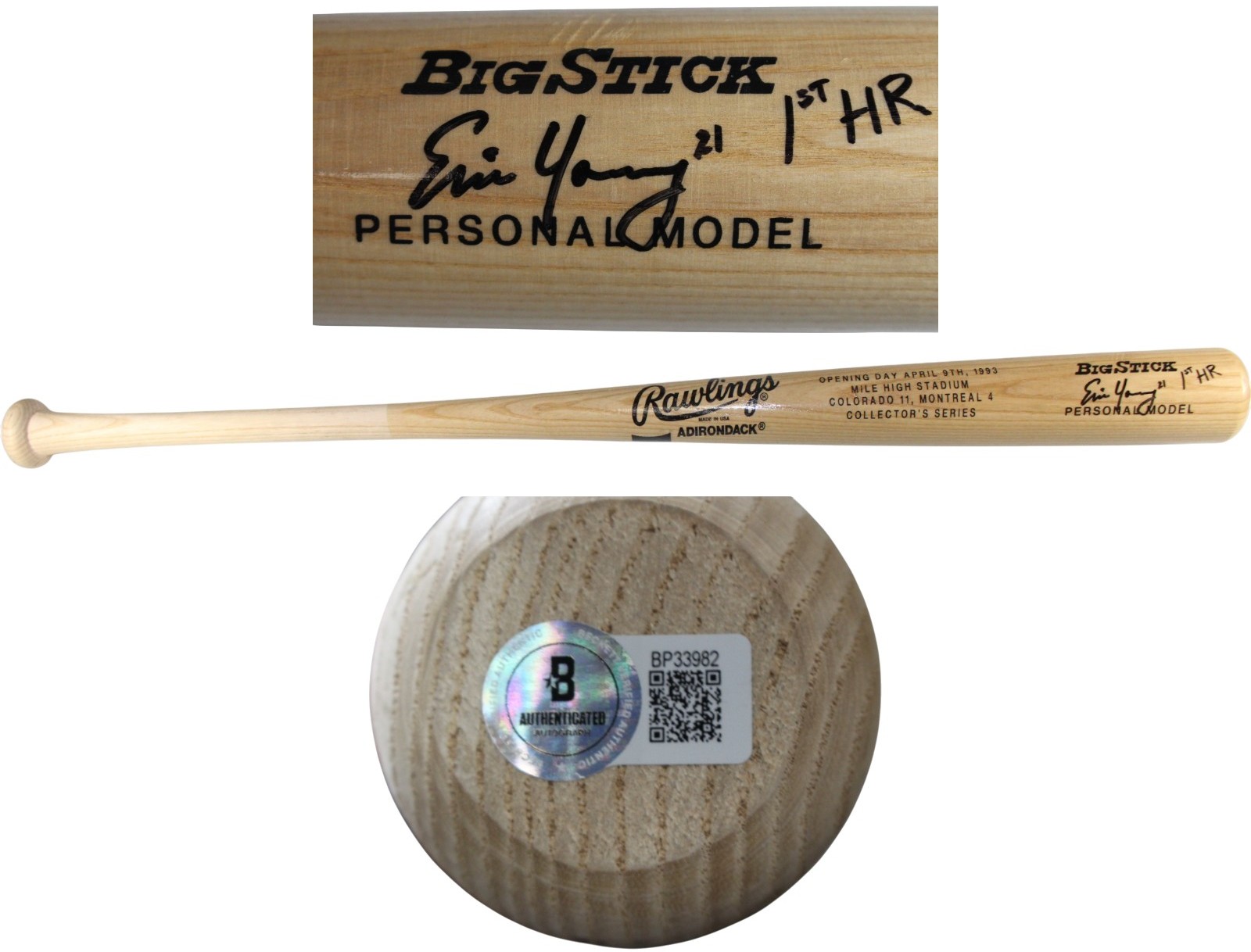 Eric Young Autographed Colorado Rockies '93 Opening Day Bat 1st HR Beckett 53387 1 Eric Young Autographed Colorado Rockies '93 Opening Day Bat 1st HR Beckett 53387