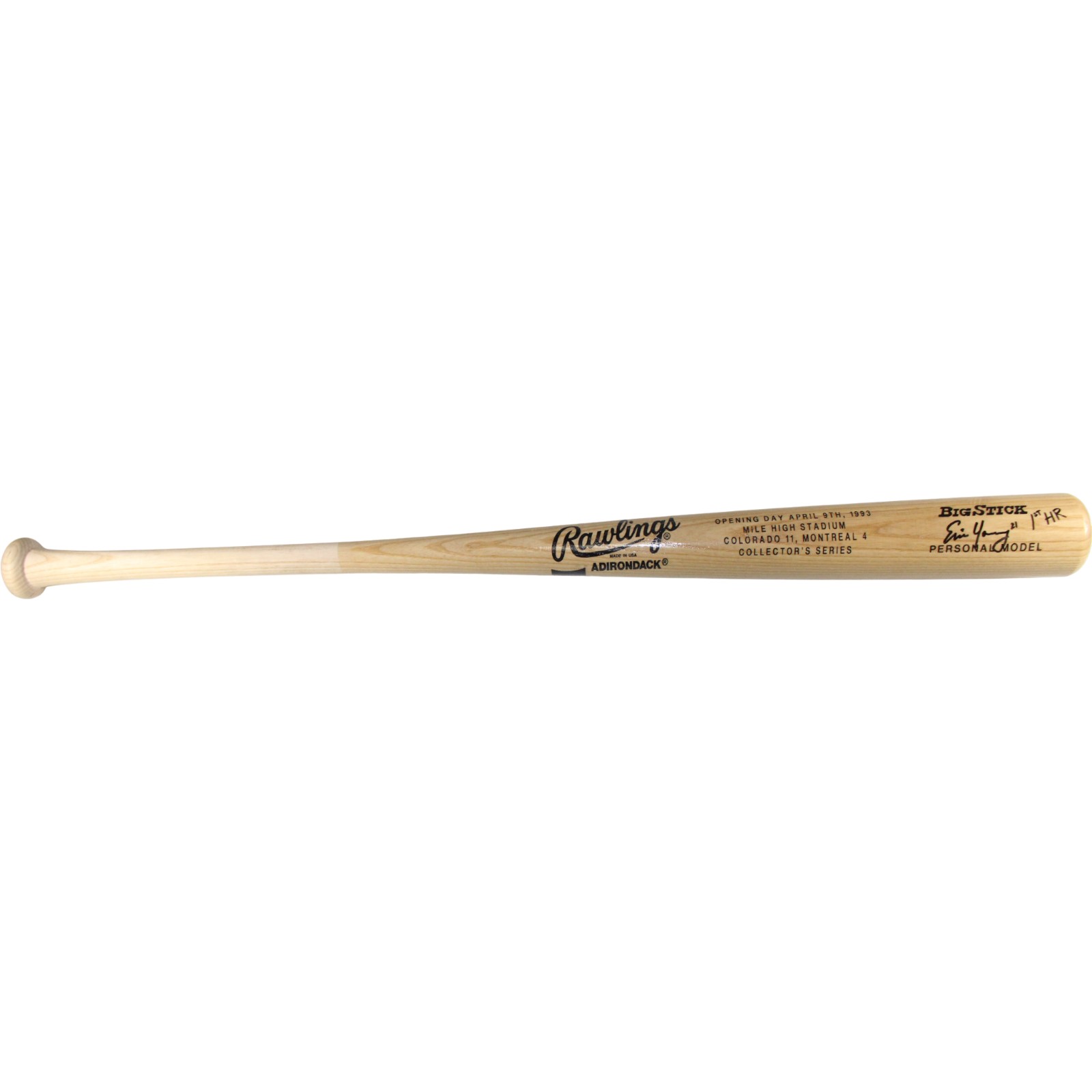 Eric Young Autographed Colorado Rockies '93 Opening Day Bat 1st HR Beckett 53387 2 Eric Young Autographed Colorado Rockies '93 Opening Day Bat 1st HR Beckett 53387