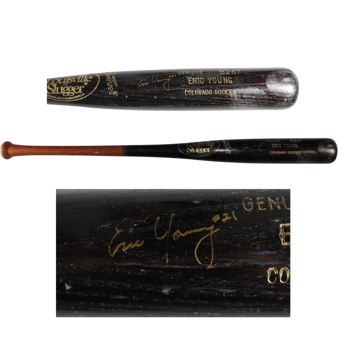 Eric Young Signed Colorado Rockies Game Used Louisville Slugger Broken Bat 53928