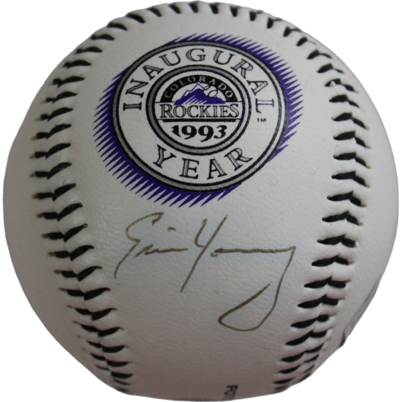 Eric Young Signed Colorado Rockies Inugural Season Logo Baseball BAS 44357