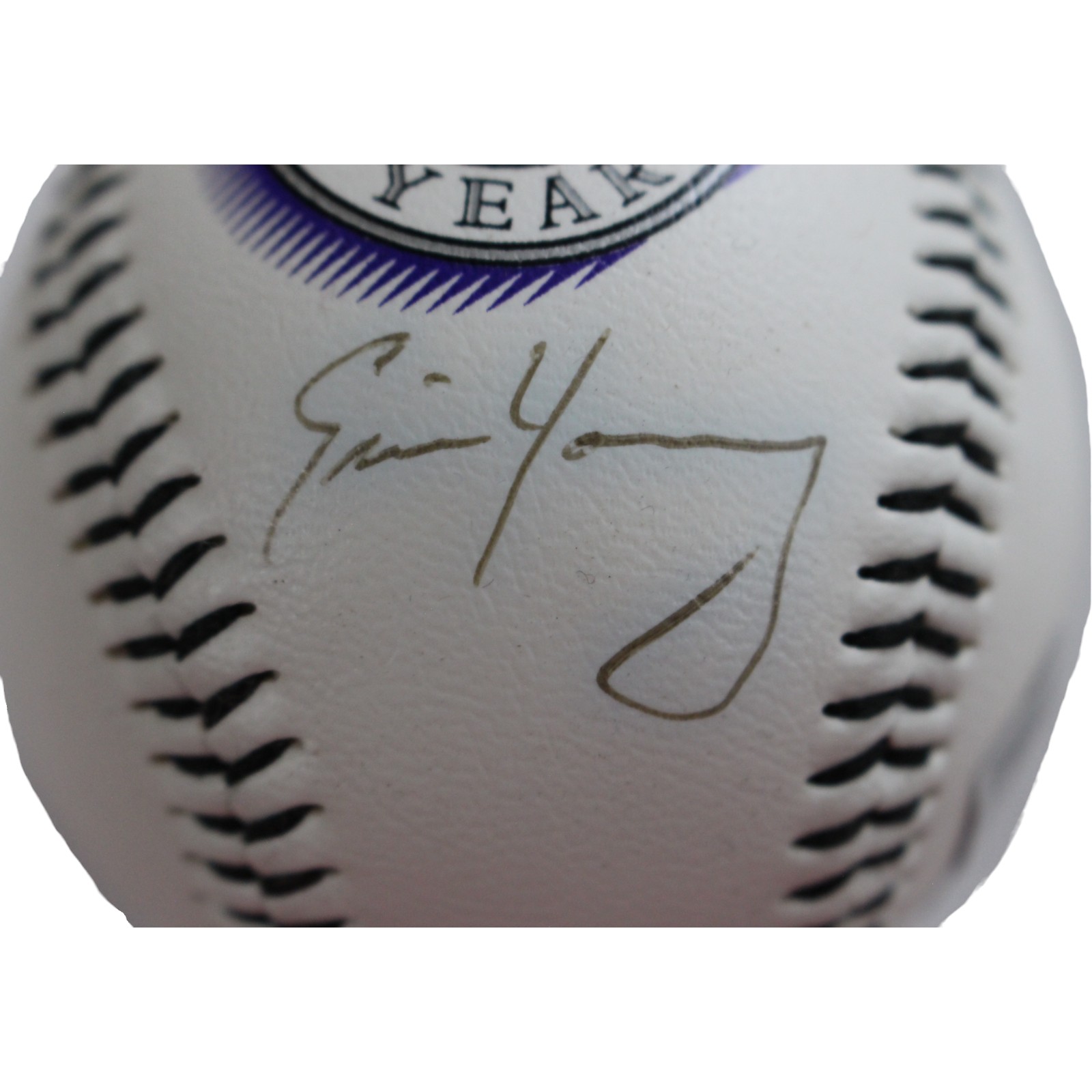 Eric Young Signed Colorado Rockies Inugural Season Logo Baseball BAS 44357