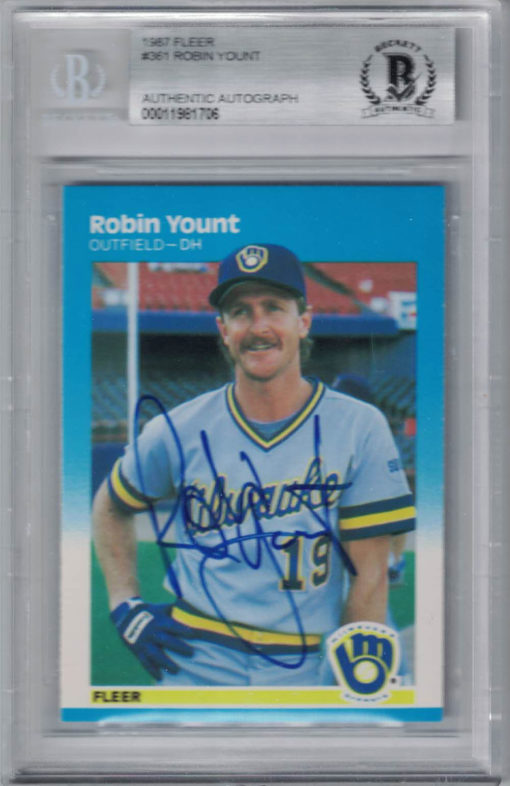 Robin Yount Signed Milwaukee Brewers 1987 Fleer #361 Trading Card BAS 27011