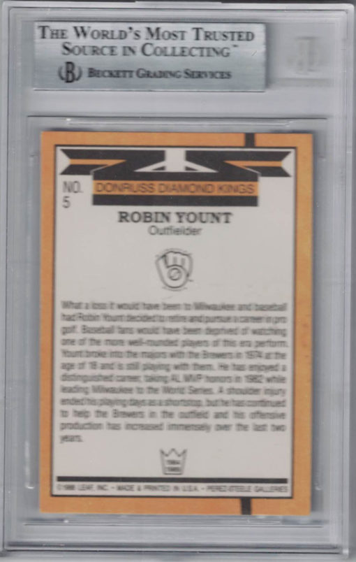 Robin Yount Signed Milwaukee Brewers 1989 Donruss Diamond Kings Card BAS 27013