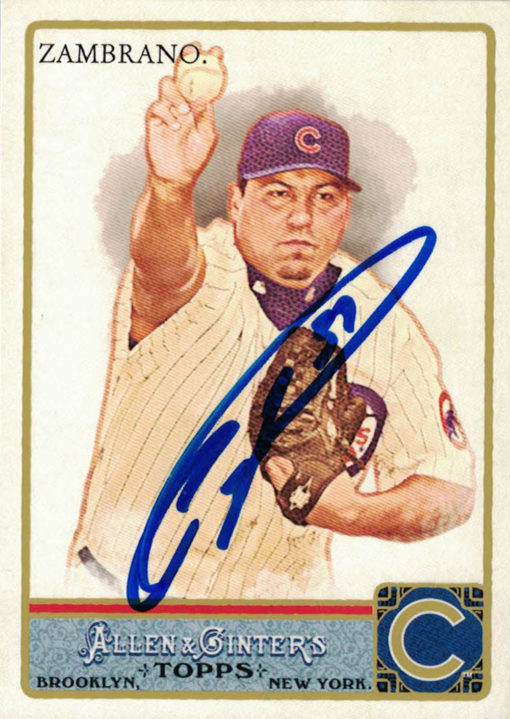 Carlos Zambrano Signed Chicago Cubs 2011 Topps Allen & Ginters Card 24732