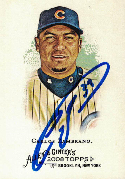 Carlos Zambrano Signed Chicago Cubs 2008 Topps Allen & Ginters Card 24730