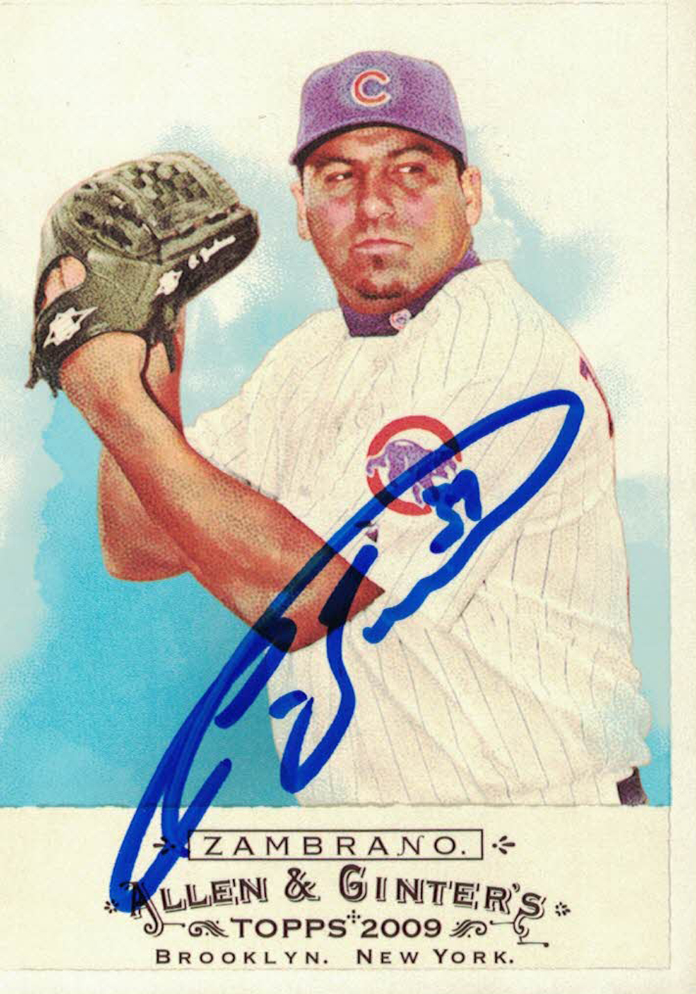 Carlos Zambrano Signed Chicago Cubs 2009 Topps Allen & Ginters Card 24731