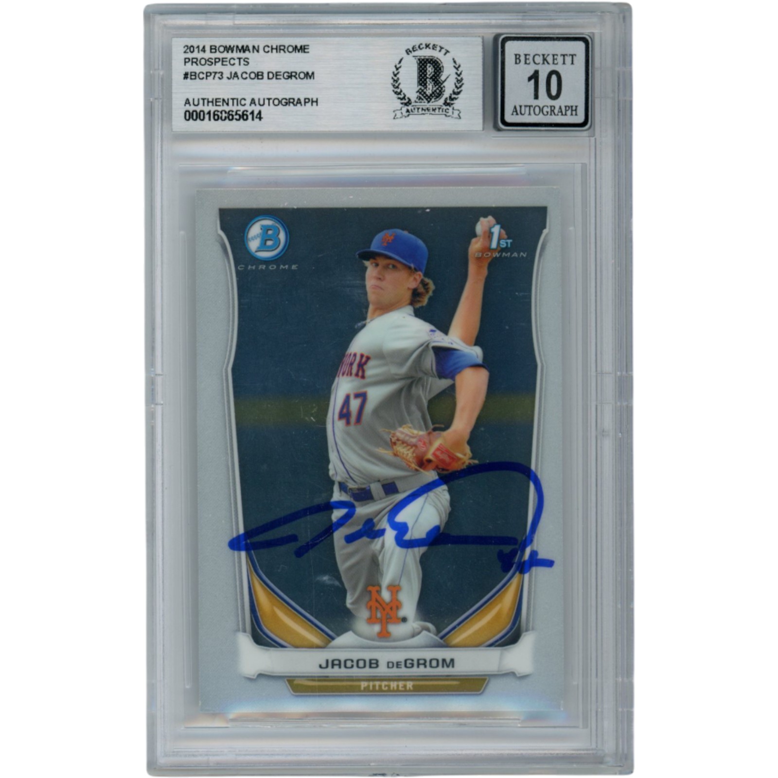 Jacob deGrom Autographed 2014 Bowman Chrome Prospects #BCP73 Card Beckett 54572