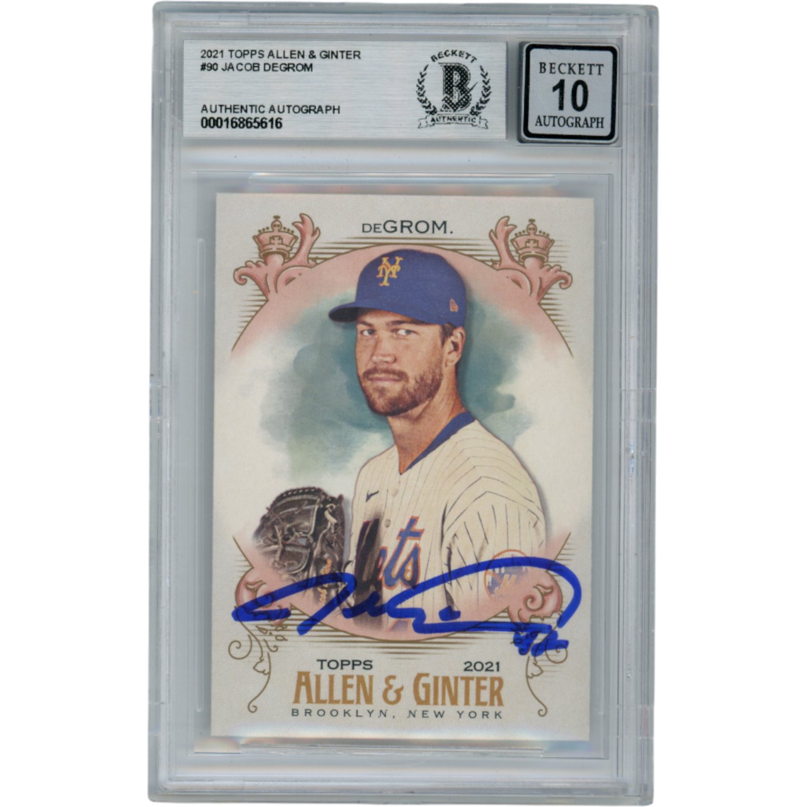 Jacob deGrom Autographed 2021 Allen & Ginter #90 Slabbed Card Beckett 54574