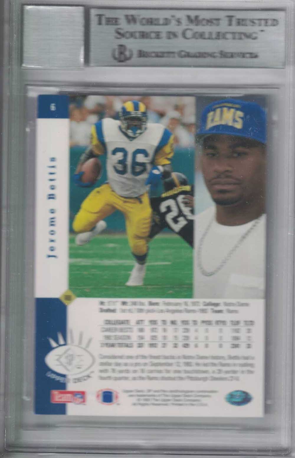 Jerome Bettis Signed Rams 1993 Upper Deck SP Rookie Card BAS 10 Slabbed 31174