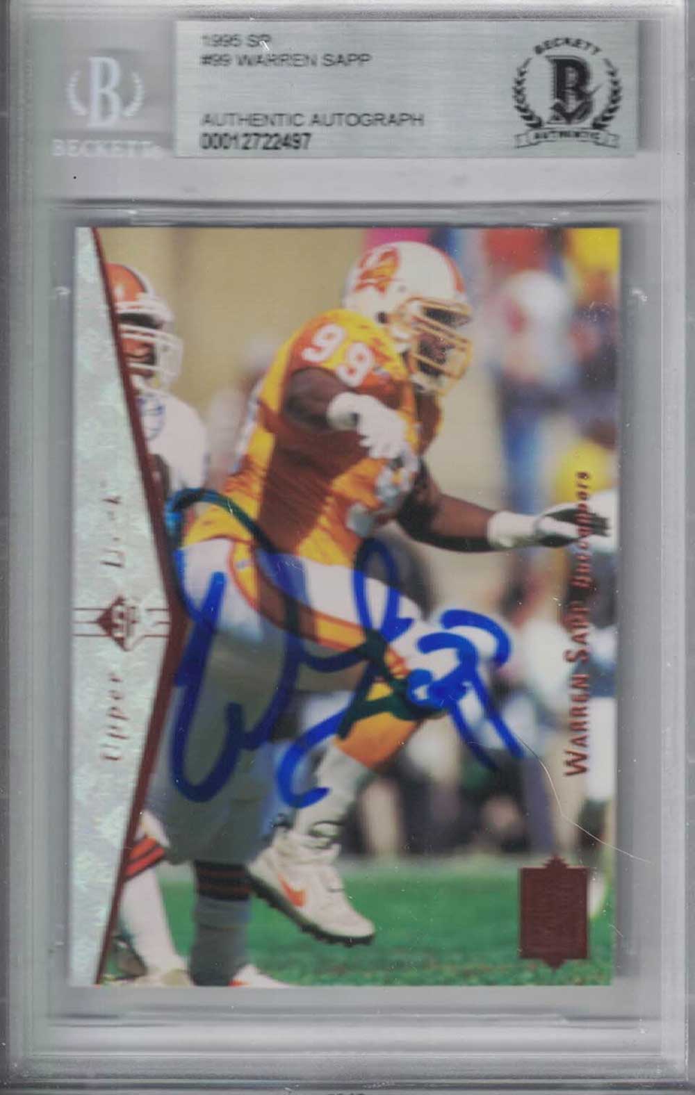 Warren Sapp Signed Buccaneers 1995 Upper Deck SP Rookie Card BAS Slab 31185