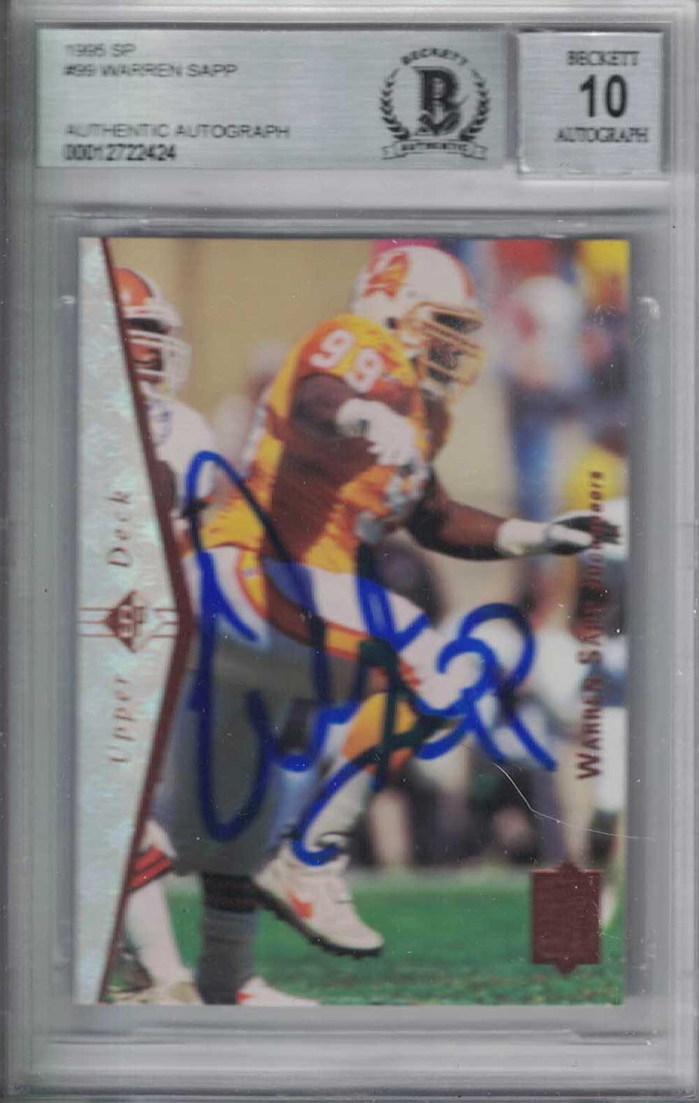 Warren Sapp Signed Buccaneers 1995 Upper Deck SP Rookie Card BAS 10 Slab 31186