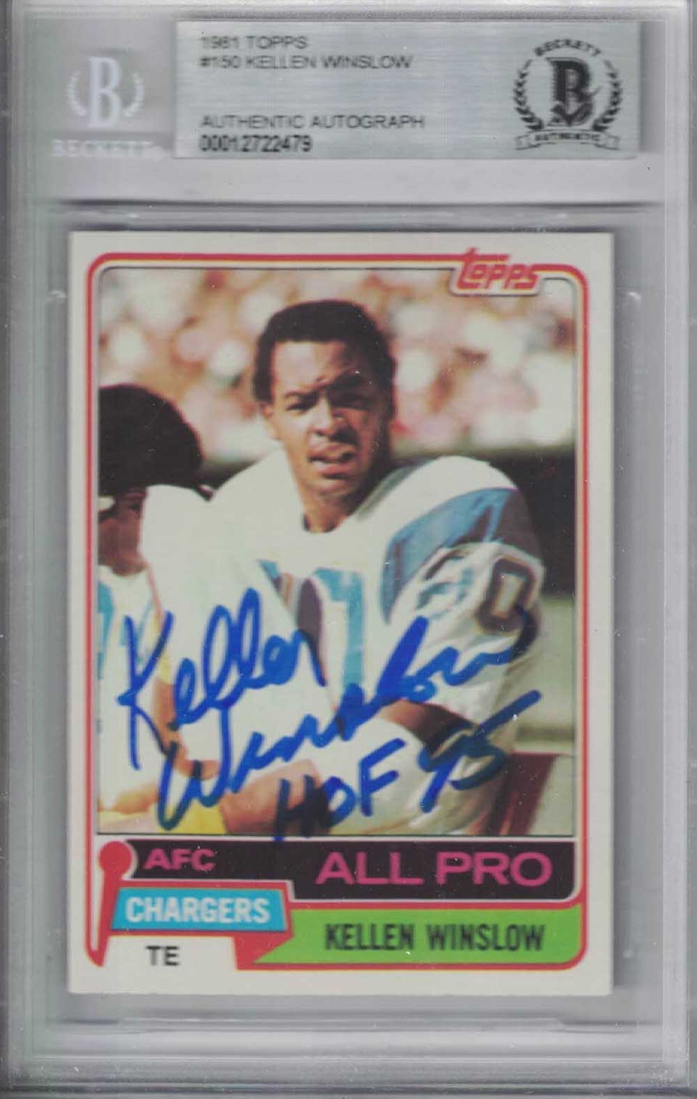 Kellen Winslow Signed Chargers 1981 Topps Rookie Card HOF BAS Slab 31189