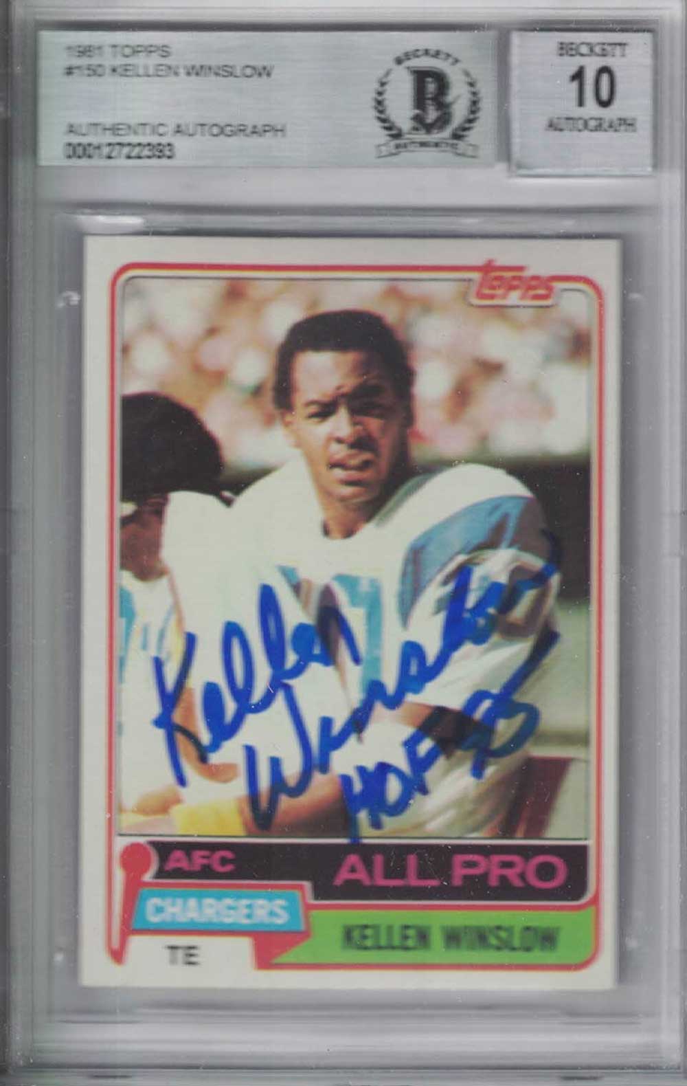 Kellen Winslow Signed Chargers 1981 Topps Rookie Card HOF BAS 10 Slab 31190