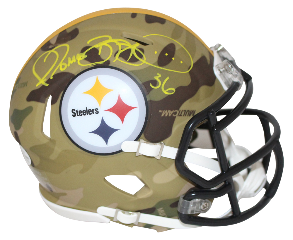 Jerome Bettis Autographed Pittsburgh Steelers Camo Mini Helmet BAS 31210