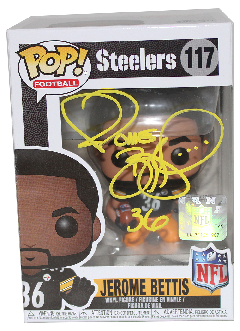 Jerome Bettis Autographed Pittsburgh Steelers NFL Funko Pop #117 BAS 31211