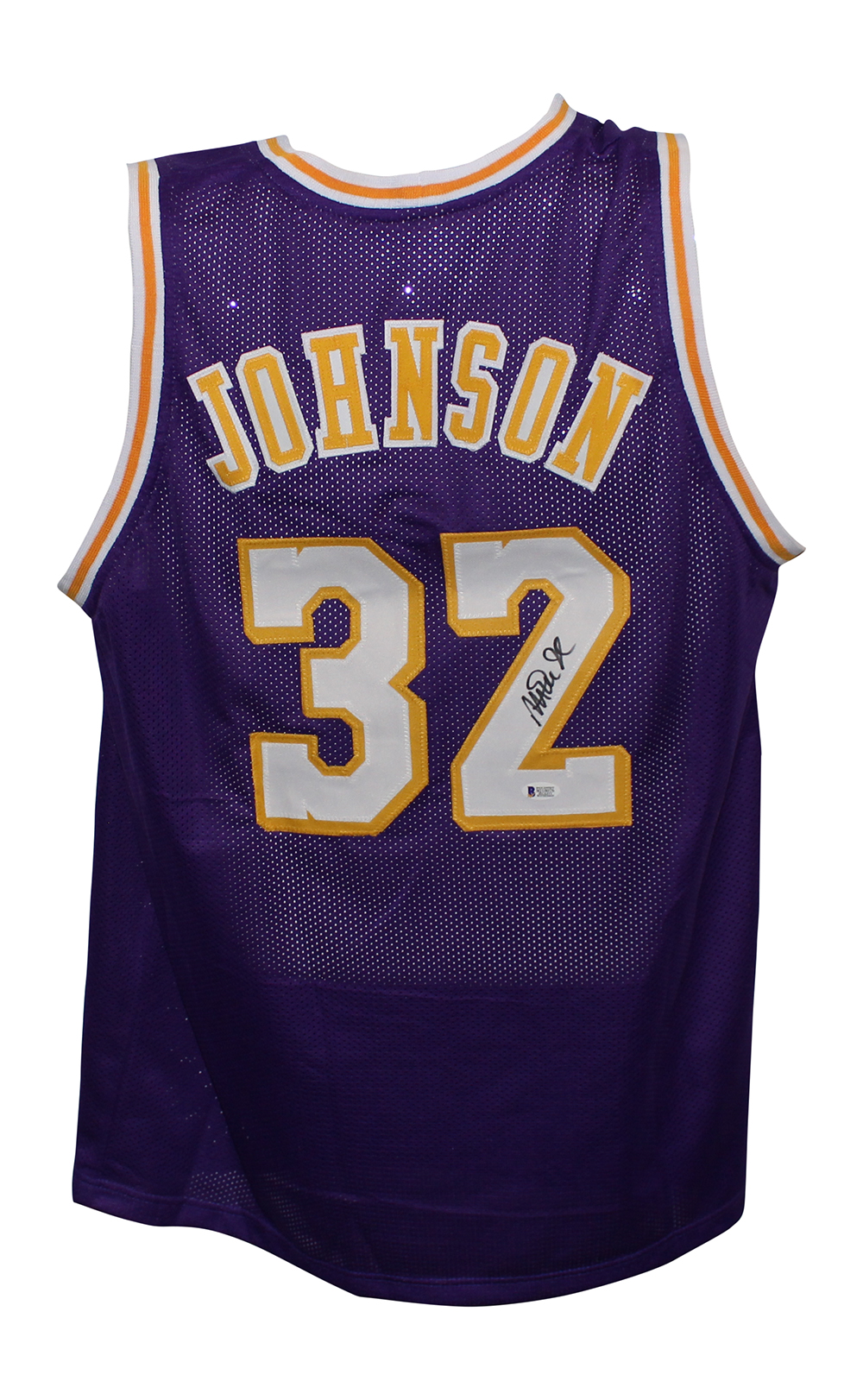 Magic Johnson Autographed/Signed Showtime Purple XL Jersey BAS 31251