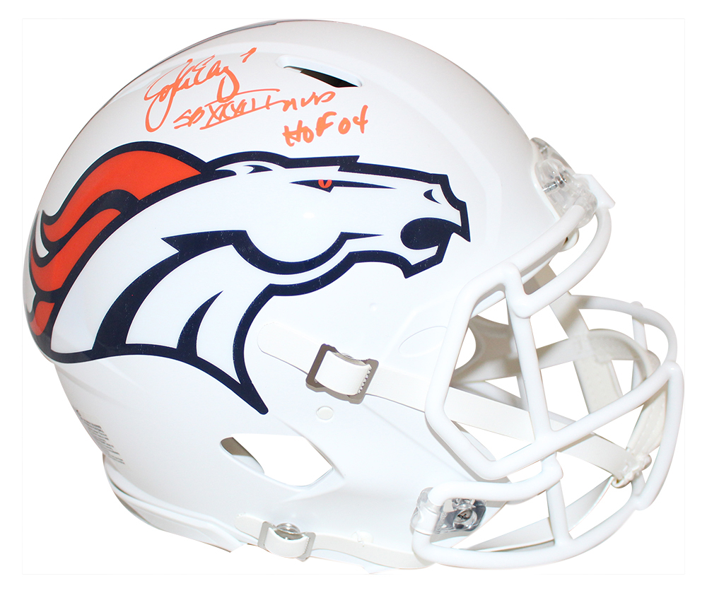 John Elway Signed Denver Broncos Authentic Flat White Helmet 2 Insc BAS 29432
