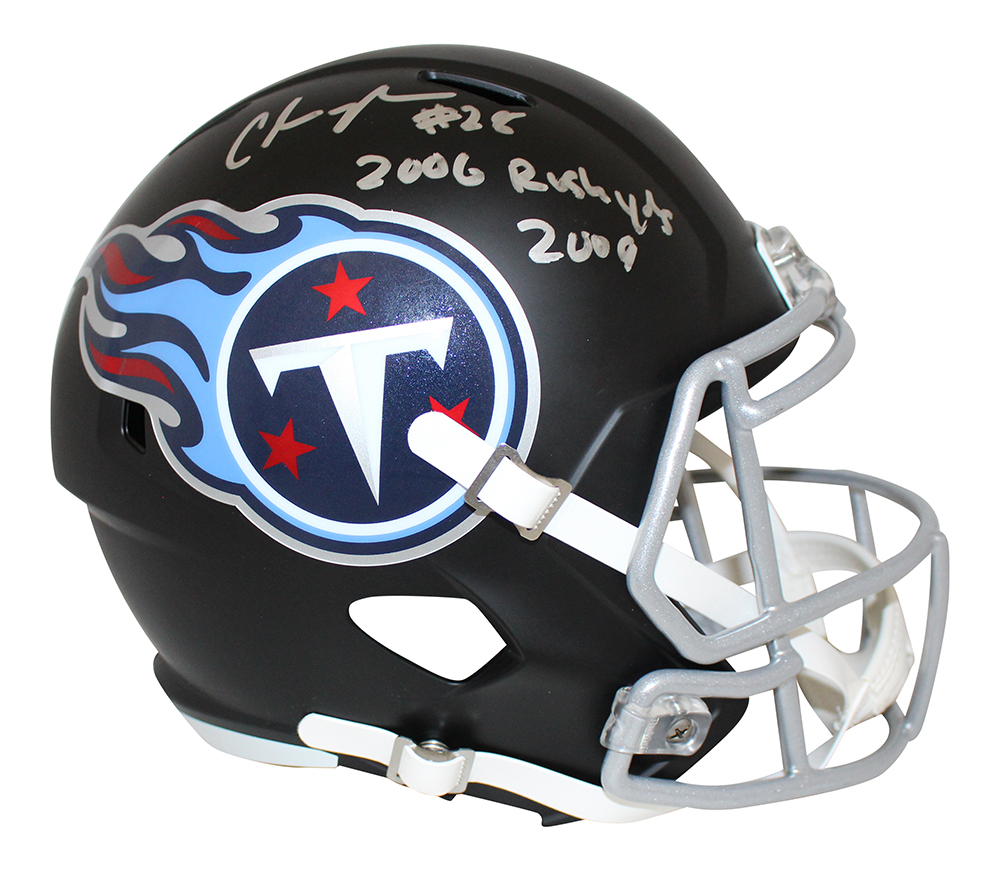 Chris Johnson Signed Tennessee Titans F/S Flat Black Speed Helmet 2006 BAS 31320