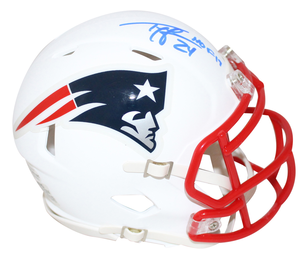 Ty Law Autographed New England Patriots Flat White Mini Helmet HOF BAS 31331