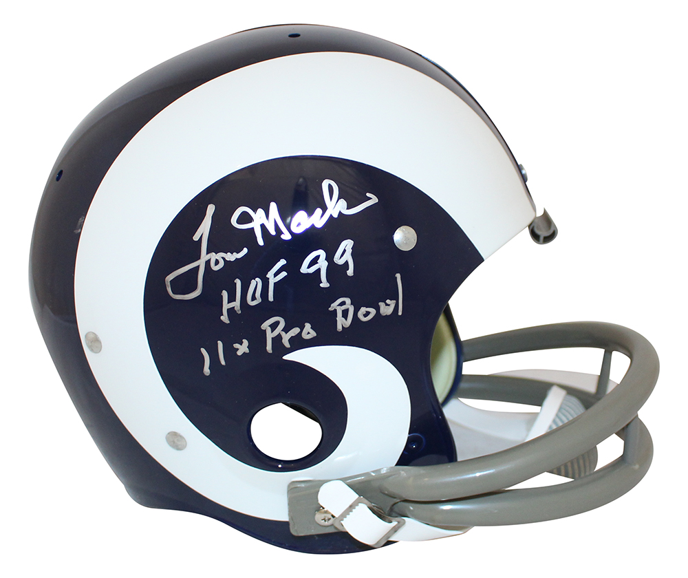 Tom Mack Autographed Los Angeles Rams Authentic TK Helmet 2 Insc BAS 31340