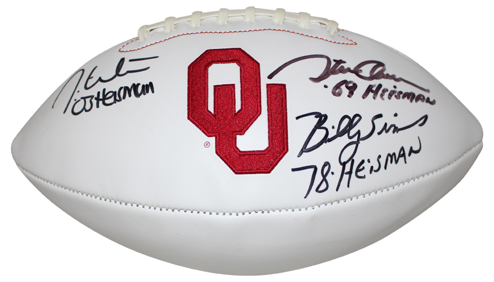 Oklahoma Sooners Signed Logo Football Owens Sims & White Heisman BAS 31353