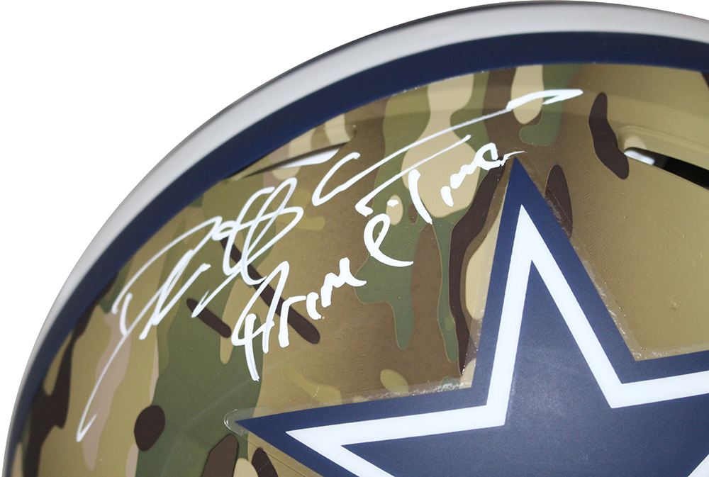 Deion Sanders Signed Dallas Cowboys Authentic Camo Helmet Primetime BAS 31356