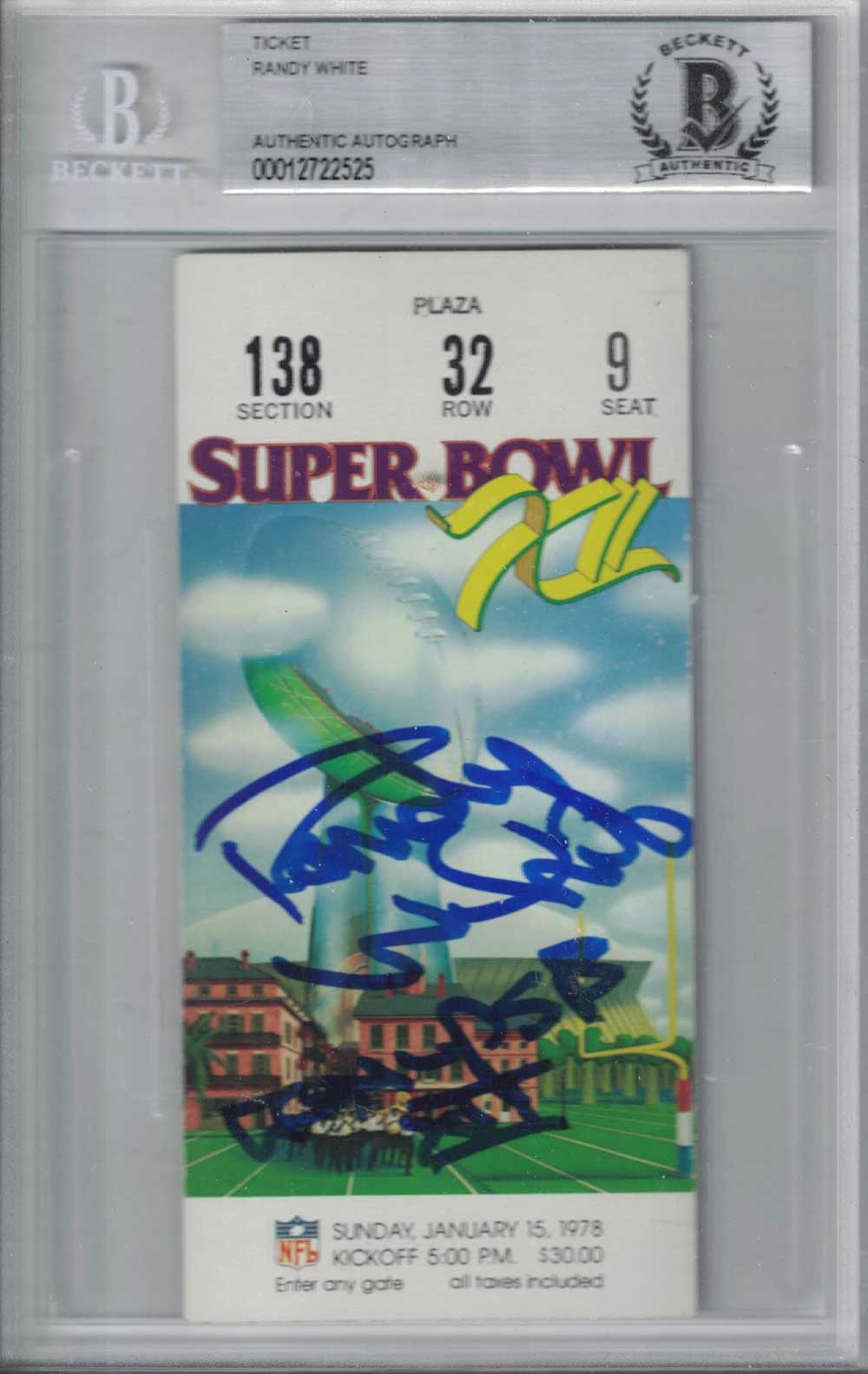 Randy White Signed Dallas Cowboys Super Bowl XII Ticket Stub MVP BAS 31376