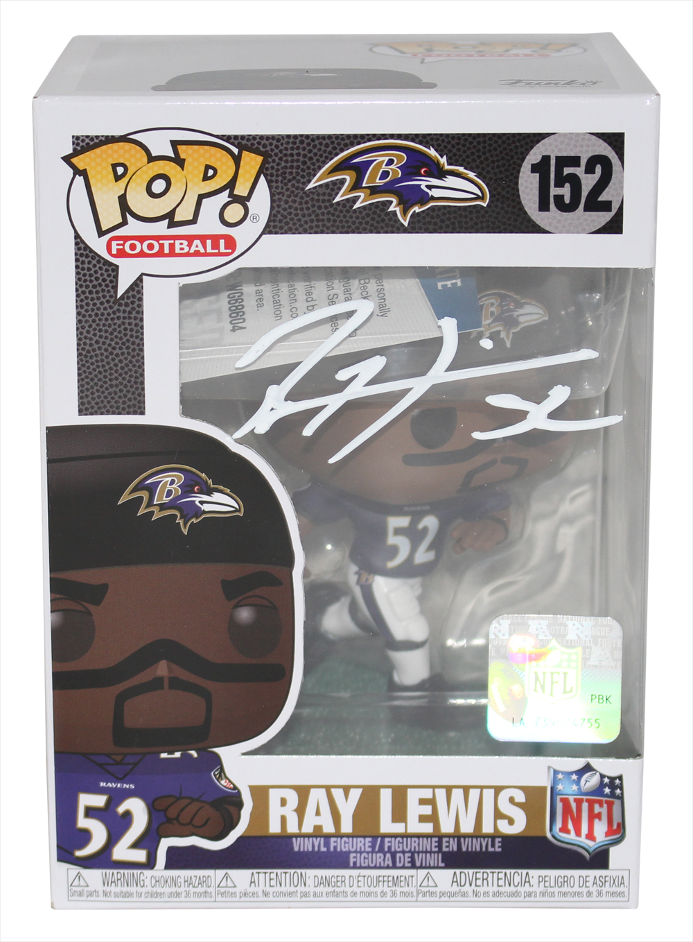 Ray Lewis Autographed/Signed Baltimore Ravens NFL Funko Pop #152 BAS 31491