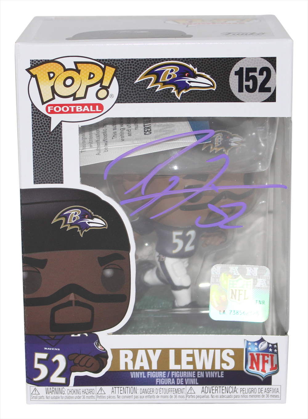 Ray Lewis Autographed/Signed Baltimore Ravens NFL Funko Pop #152 BAS 31492