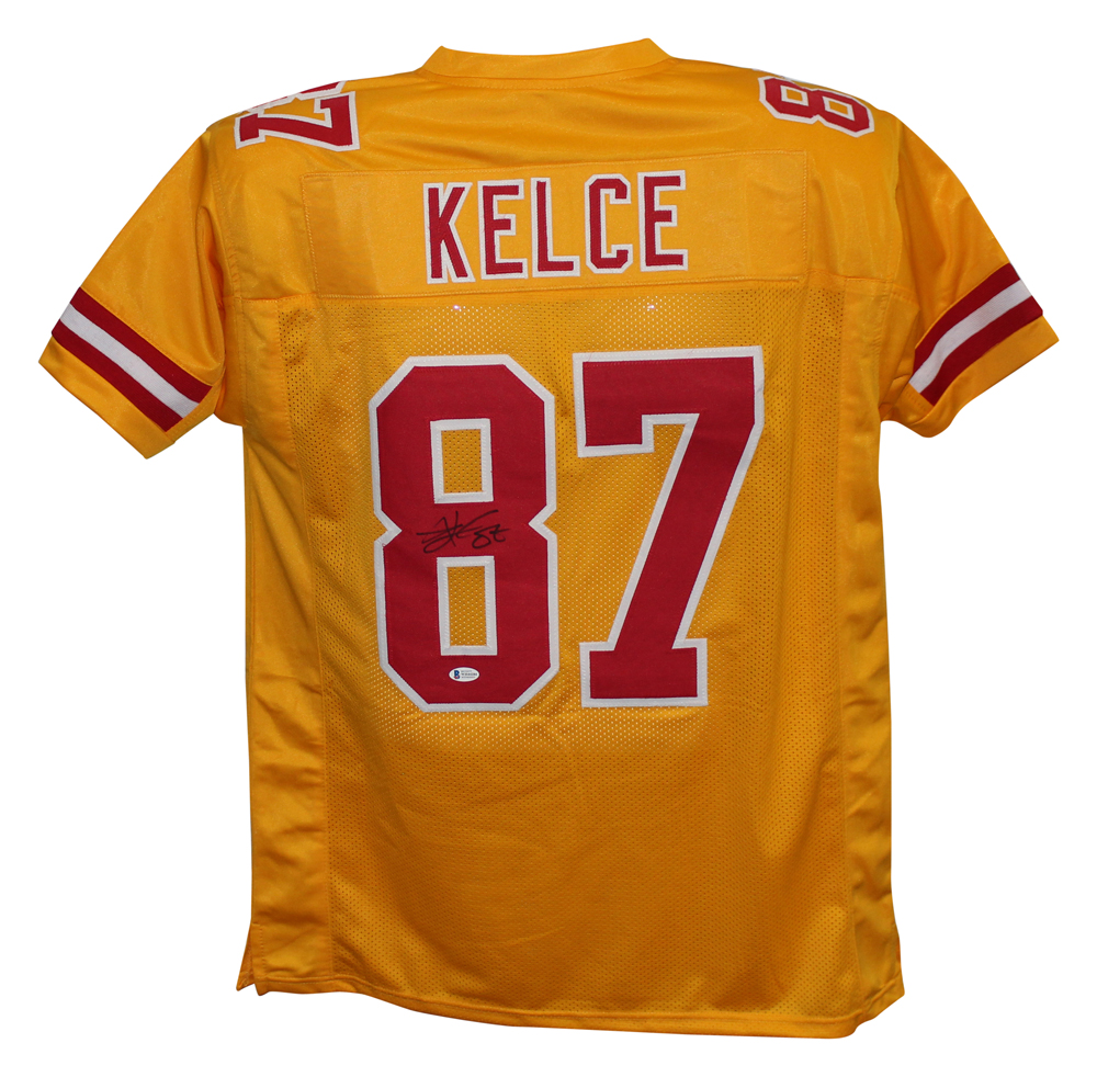 Travis Kelce Autographed/Signed Pro Style Color Rush Yellow XL Jersey BAS 31524