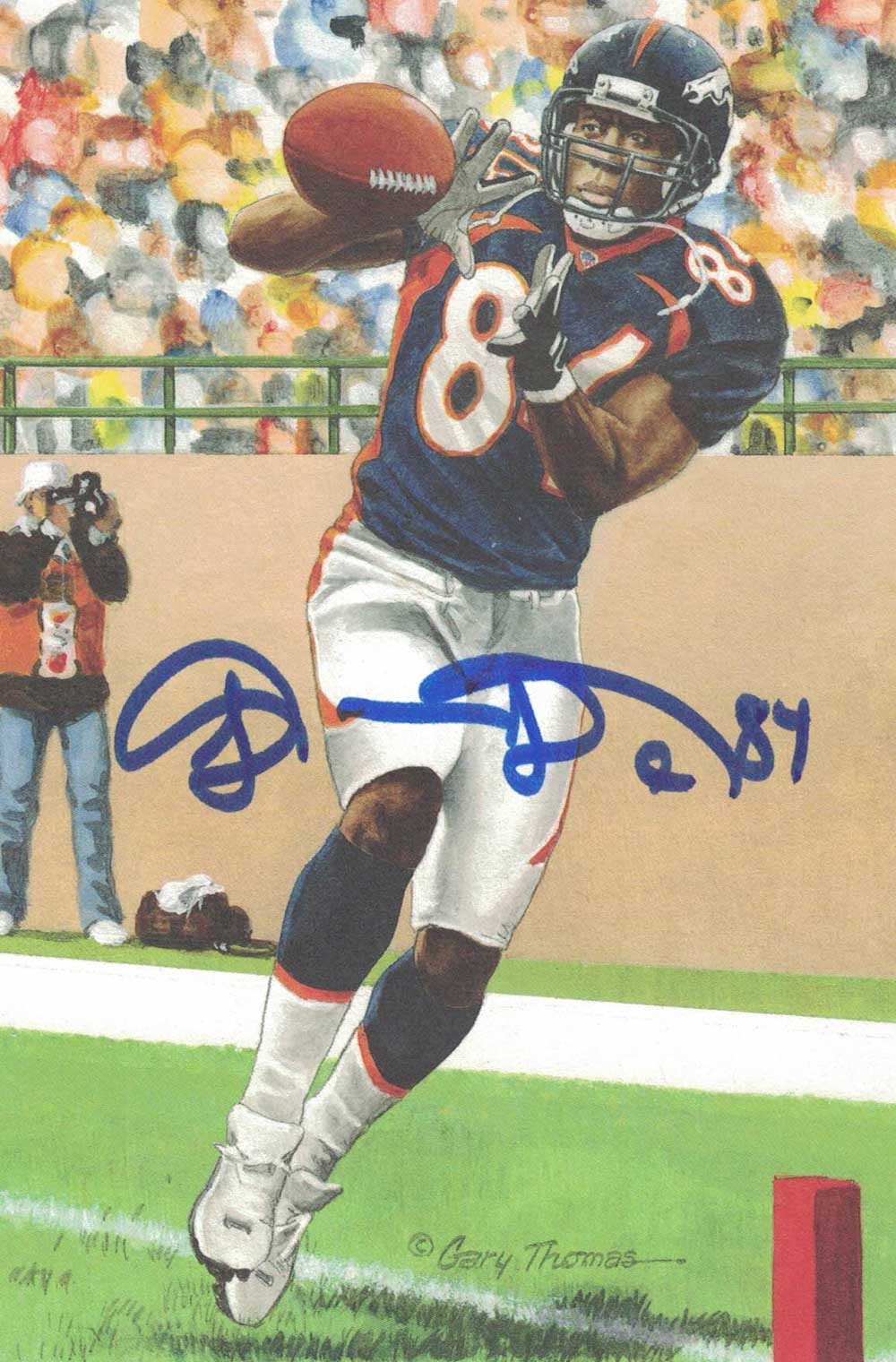 Shannon Sharpe Autographed Denver Broncos Goal Line Art Card Blue 31539