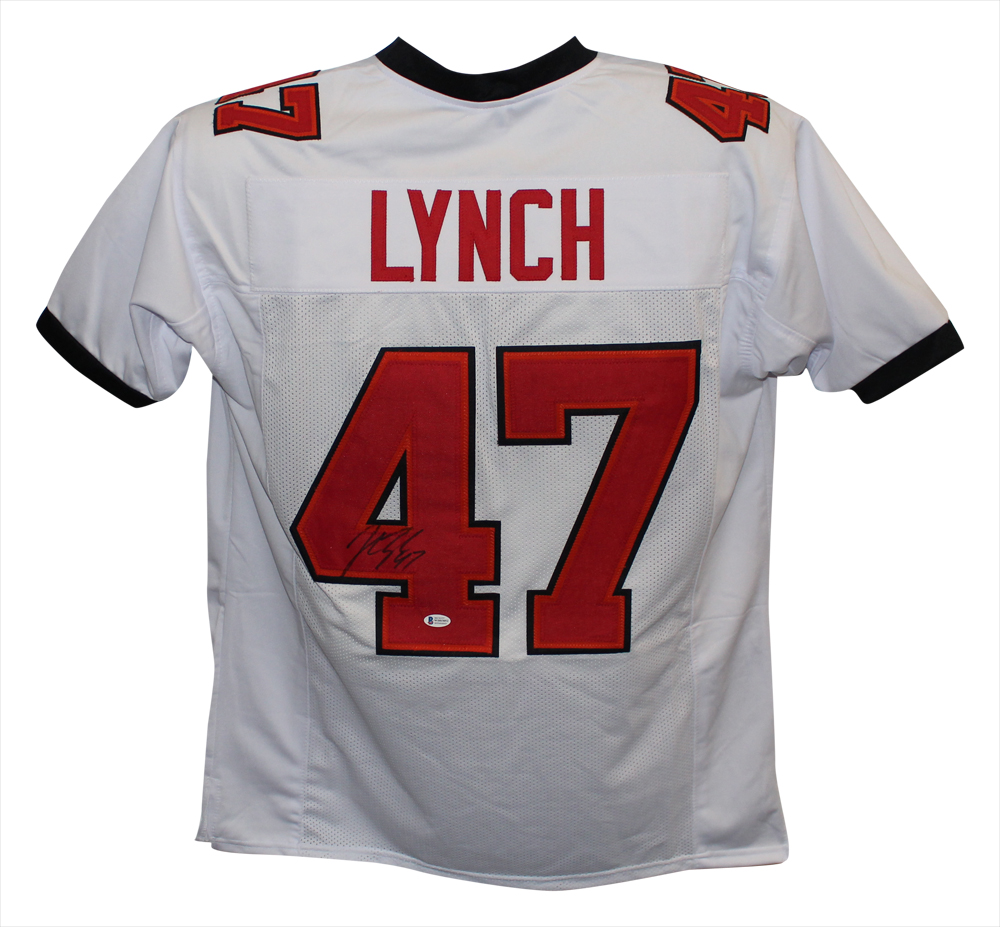 John Lynch Autographed/Signed Pro Style White XL Jersey BAS 31558