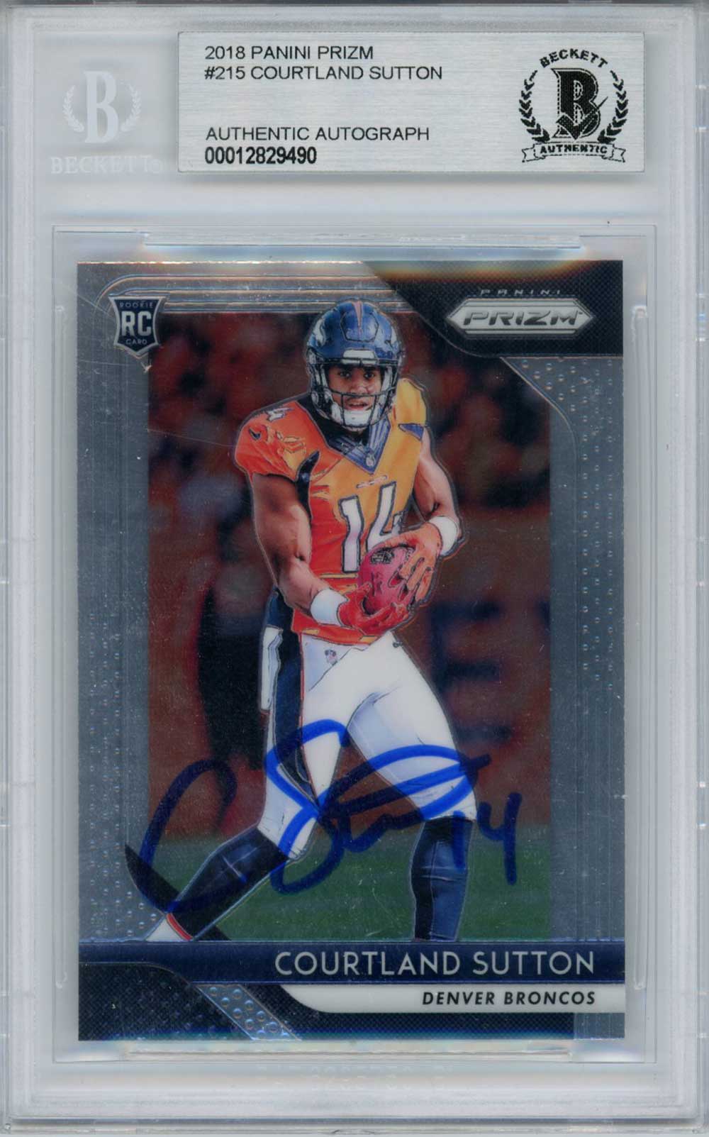 Courtland Sutton Autographed 2018 Panini Prizm #215 Rookie Card BAS Slab 30021