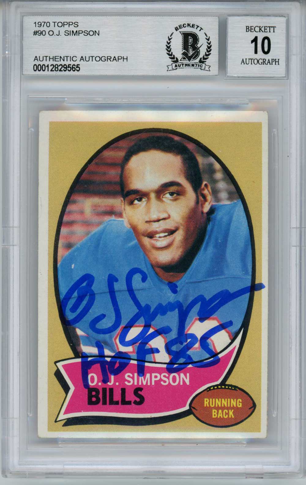 O.J. Simpson Autographed Bills 1970 Topps #90 Rookie Card HOF BAS 10 Slab 31388