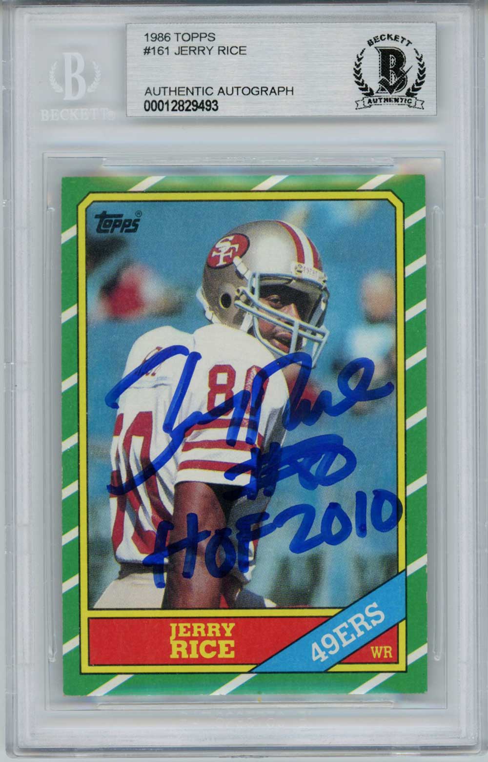 Jerry Rice Autographed/Signed 49ers 1986 Topps #161 Rookie Card BAS Slab 31396